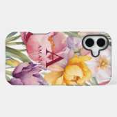 Coque iPhone 16 Plus Monogramme Floral de Printemps  (Verso Horizontal)