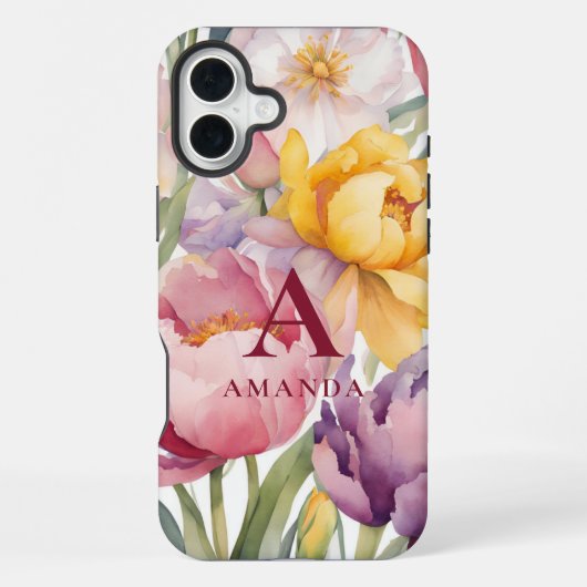 Coque iPhone 16 Plus Monogramme Floral de Printemps  (Verso)