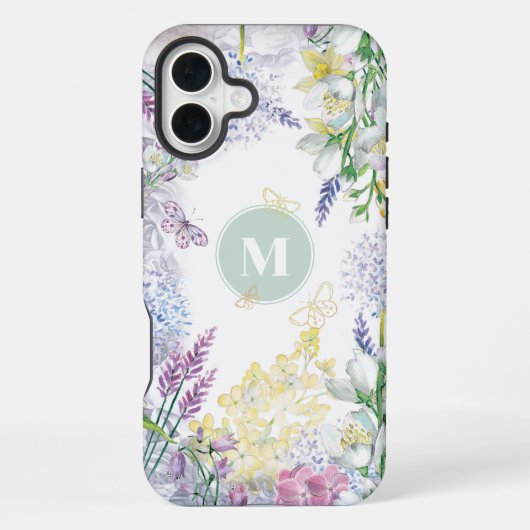 Coque iPhone 16 Plus Monogramme Floral Pastel de Printemps (Verso)