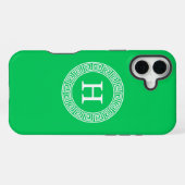 Coque iPhone 16 Plus Monogramme initial du cadre à clé verte Emerald gr (Verso Horizontal)