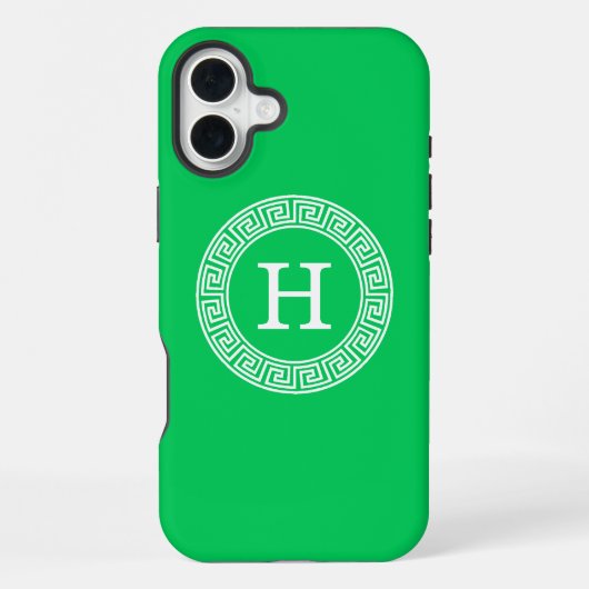 Coque iPhone 16 Plus Monogramme initial du cadre à clé verte Emerald gr (Verso)