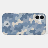 Coque iPhone 16 Plus Monogramme Militaire Camouflage Bleu (Verso Horizontal)