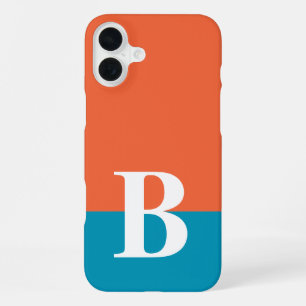 Coque iPhone 16 Plus Monogramme Monogrammé Simple Moderne Orange Bleu