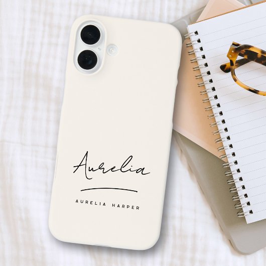 Coque iPhone 16 Plus Monogramme Neutre minimum Signature de script simp