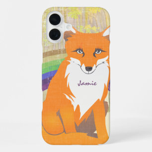 Coque iPhone 16 Plus Monogramme Retro Renard Art Lime Orange Rétro