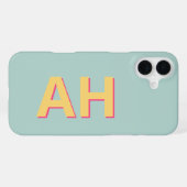 Coque iPhone 16 Plus Monogramme rose turquoise moderne (Verso Horizontal)