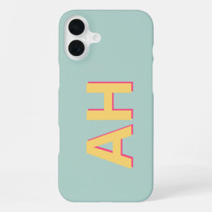 Coque iPhone 16 Plus Monogramme rose turquoise moderne