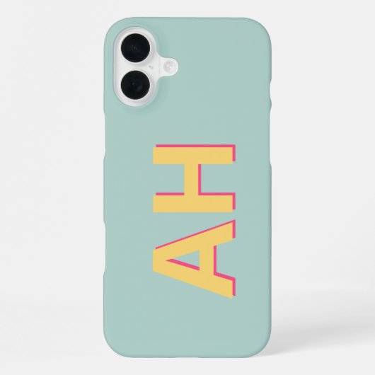 Coque iPhone 16 Plus Monogramme rose turquoise moderne (Verso)
