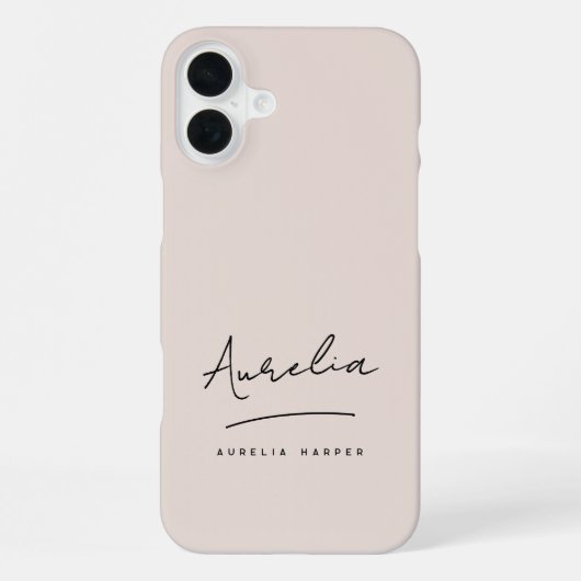Coque iPhone 16 Plus Monogramme Simple Chic Script Rose Pâle Signature (Verso)