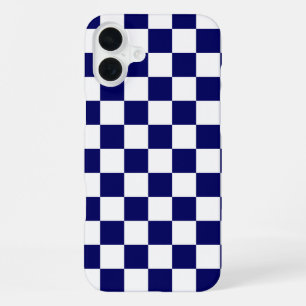 Coque iPhone 16 Plus Motif à carreaux bleu marine et blanc