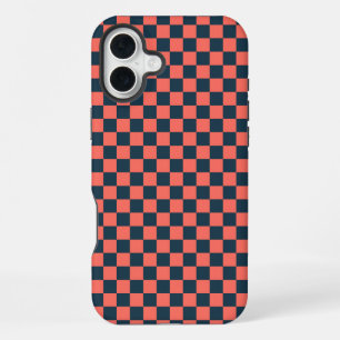 Coque iPhone 16 Plus Motif à carreaux corail et marine