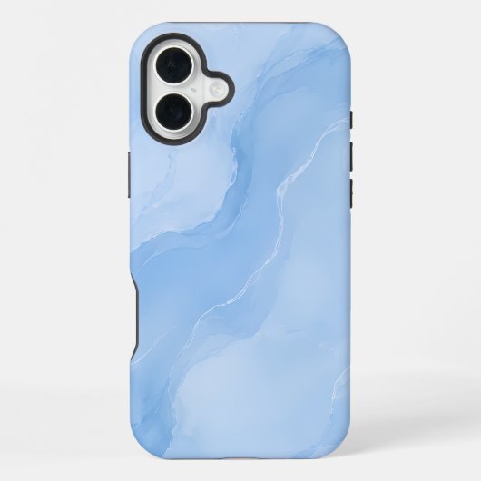 Coque iPhone 16 Plus Motif Abstrait de Marbre Bleu Clair (Verso)