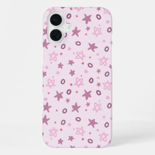Coque iPhone 16 Plus Motif Abstrait de Petites Étoiles et Cercles Roses
