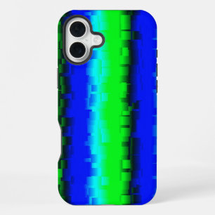 Coque iPhone 16 Plus motif arc-en-ciel abstrait bleu vert noir