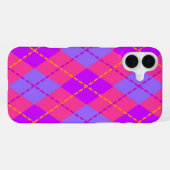 Coque iPhone 16 Plus Motif Argyle Bleu Clair et Rose (Verso Horizontal)