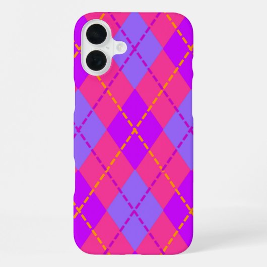 Coque iPhone 16 Plus Motif Argyle Bleu Clair et Rose (Verso)