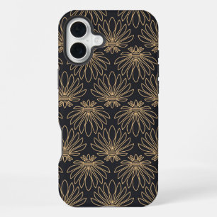 Coque iPhone 16 Plus Motif Art Déco avec motifs floraux dorés