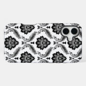 Coque iPhone 16 Plus Motif Damassé Rococo Gris Noir Blanc (Verso Horizontal)