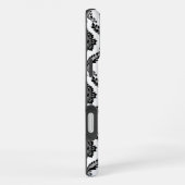 Coque iPhone 16 Plus Motif Damassé Rococo Noir sur Blanc (Côté droit)