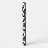 Coque iPhone 16 Plus Motif Damassé Rococo Noir sur Blanc (Côté gauche)