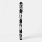 Coque iPhone 16 Plus Motif Damassé Rococo Noir sur Gris (Côté droit)