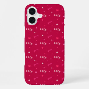Coque iPhone 16 Plus "Motif d'amour XOXO avec des cœurs et des points