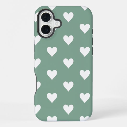 Coque iPhone 16 Plus Motif de cœur vert sauge (Verso)