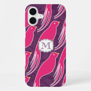 Coque iPhone 16 Plus Motif de colombe d'amour damassé aubergine rose pe