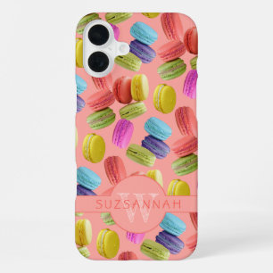 Coque iPhone 16 Plus Motif de cookies Macaron arc-en-ciel avec nom et m