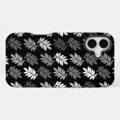 Coque iPhone 16 Plus Motif de feuille aînée noir blanc gris (Verso Horizontal)