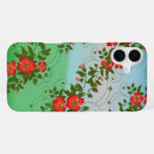 Coque iPhone 16 Plus Motif de fleurs rouges et vertes (Verso Horizontal)
