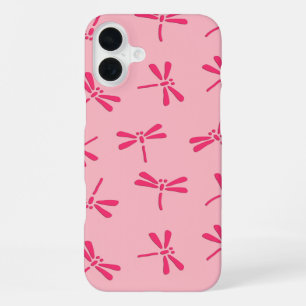 Coque iPhone 16 Plus Motif de libellule japonaise, rose corail clair