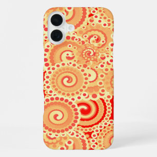 Coque iPhone 16 Plus Motif de spirale fractale, nuances d'orange corail