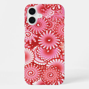 Coque iPhone 16 Plus Motif de tourbillon fractal, nuances de rouge prof