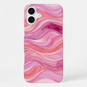 Coque iPhone 16 Plus Motif de vagues à l'aquarelle rose