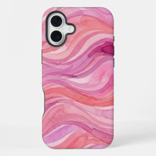 Coque iPhone 16 Plus Motif de vagues à l'aquarelle rose