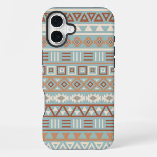 Coque iPhone 16 Plus Motif d'influence aztèque bleues crèmes et terres