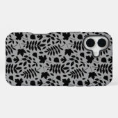 Coque iPhone 16 Plus Motif Feuille tombé noir sur gris (Verso Horizontal)