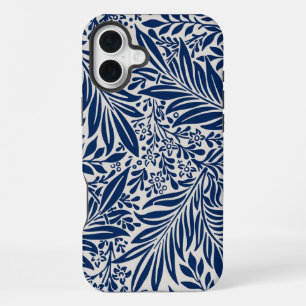 Coque iPhone 16 Plus motif floral bleu avec feuilles et fleurs variées