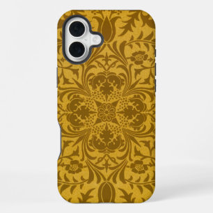 Coque iPhone 16 Plus Motif floral doré orné avec symétrie