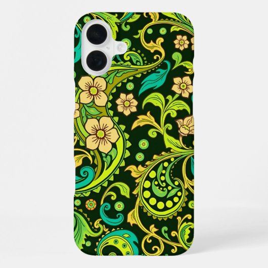 Coque iPhone 16 Plus Motif Green Paisley (Verso)