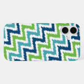 Coque iPhone 16 Plus Motif Ikat Zigzag Diagonal Bleu Turquoise Vert (Verso Horizontal)