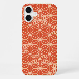 Coque iPhone 16 Plus Motif japonais Asanoha - corail orange