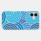 Coque iPhone 16 Plus Motif moderne à spirale bleue (Verso Horizontal)