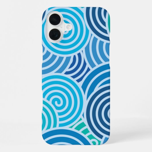 Coque iPhone 16 Plus Motif moderne à spirale bleue (Verso)