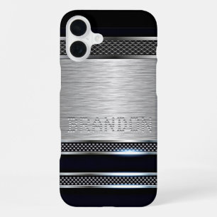 Coque iPhone 16 Plus Motif rayures métalliques faux simple moderne pers