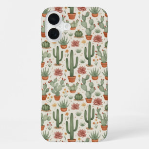 Coque iPhone 16 Plus Motif sans couture de cactus de désert succulent