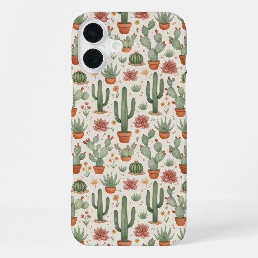Coque iPhone 16 Plus Motif sans couture de cactus de désert succulent (Verso)