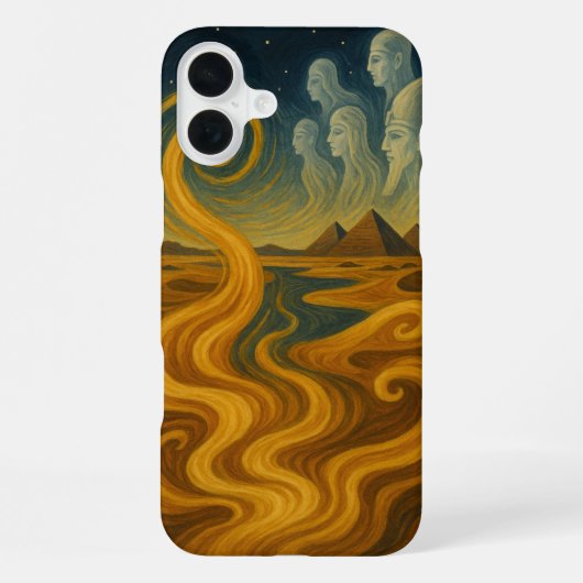 Coque iPhone 16 Plus Mystique des Pyramides Antiques Or Céleste (Verso)