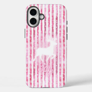 Coque iPhone 16 Plus Noël rose et blanc Joie Reindeer